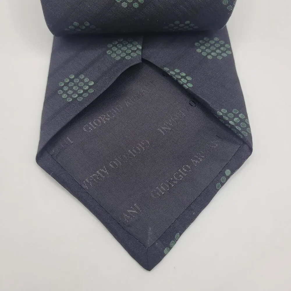 Vintage‎ Giorgio Armani Tie Black Green Polka Dot Silk Necktie Abstract Designer
